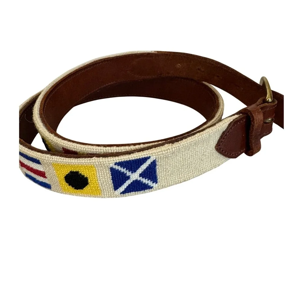 Nautical Maritime Signals Embroidered Leather‎ Belt